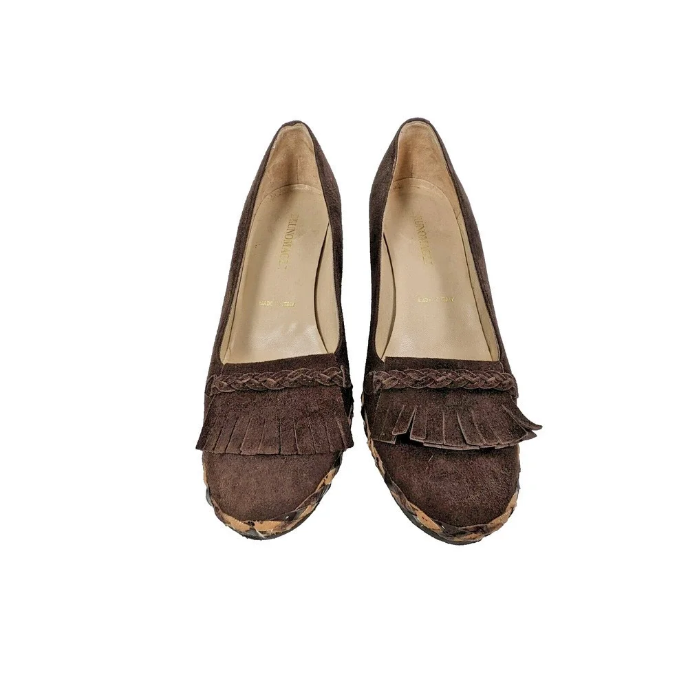 Bruno Magli Brown Suede Kiltie Wedge Heel Italy SZ 39 US 8.5 Shoe